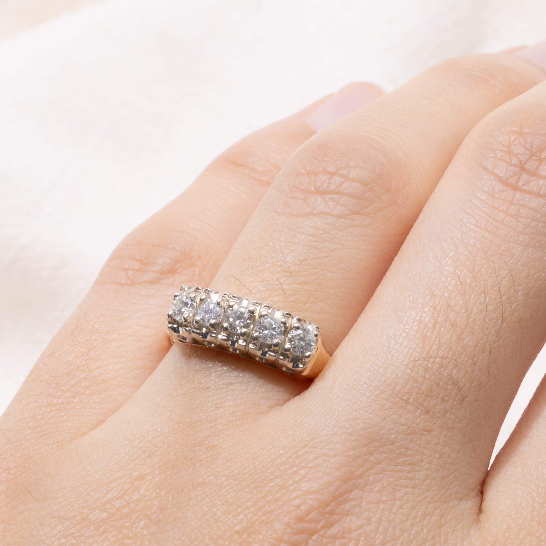 14k Five Stone Diamond Textured Ring | 0.45ctw | SZ 8