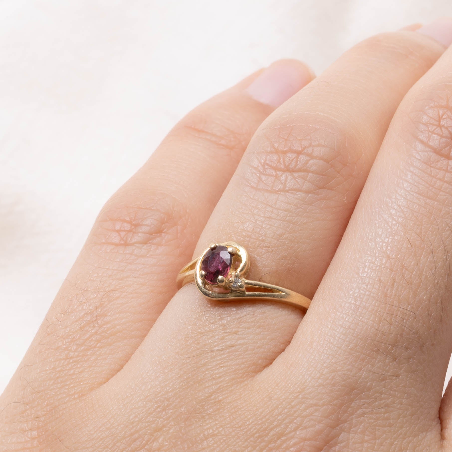 14k Ruby & Diamond Accented Bypass Ring | 0.22ct, 0.01ctw | SZ 5