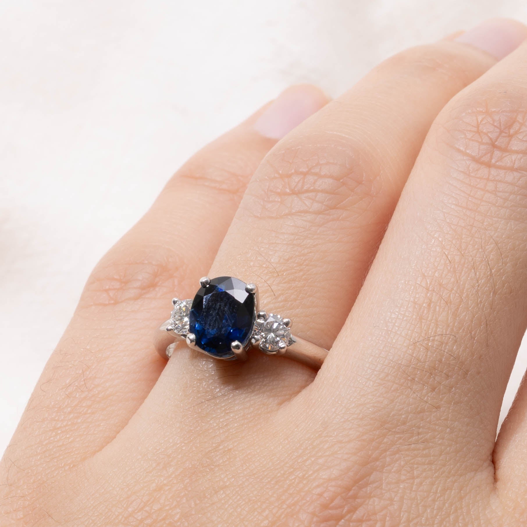 14k Oval Cut Sapphire & Diamond Accented Ring | 1.80ct, 0.40ctw | SZ 8