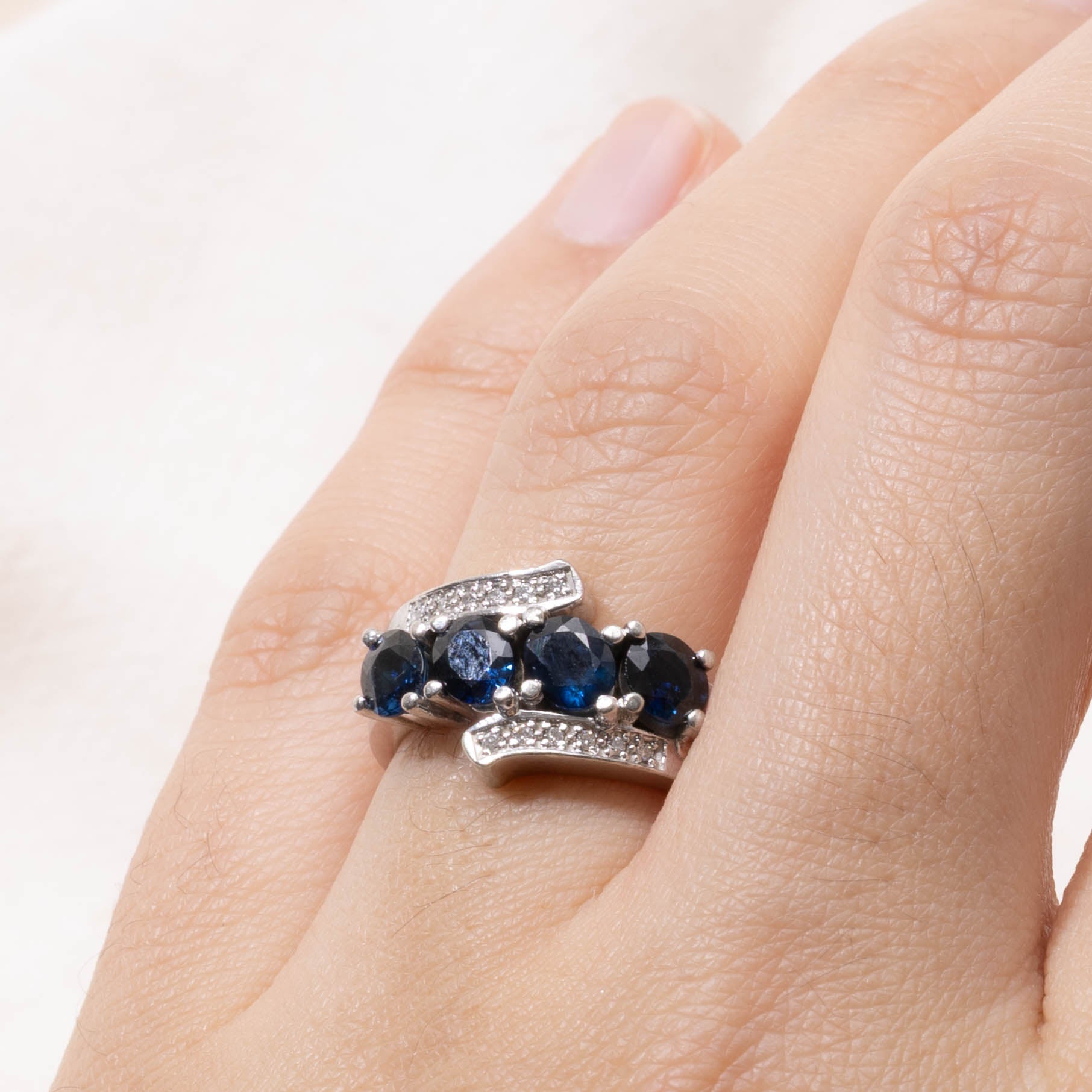 14k Four Stone Sapphire & Diamond Bypass Ring | 1.20ctw, 0.02ctw | SZ 6