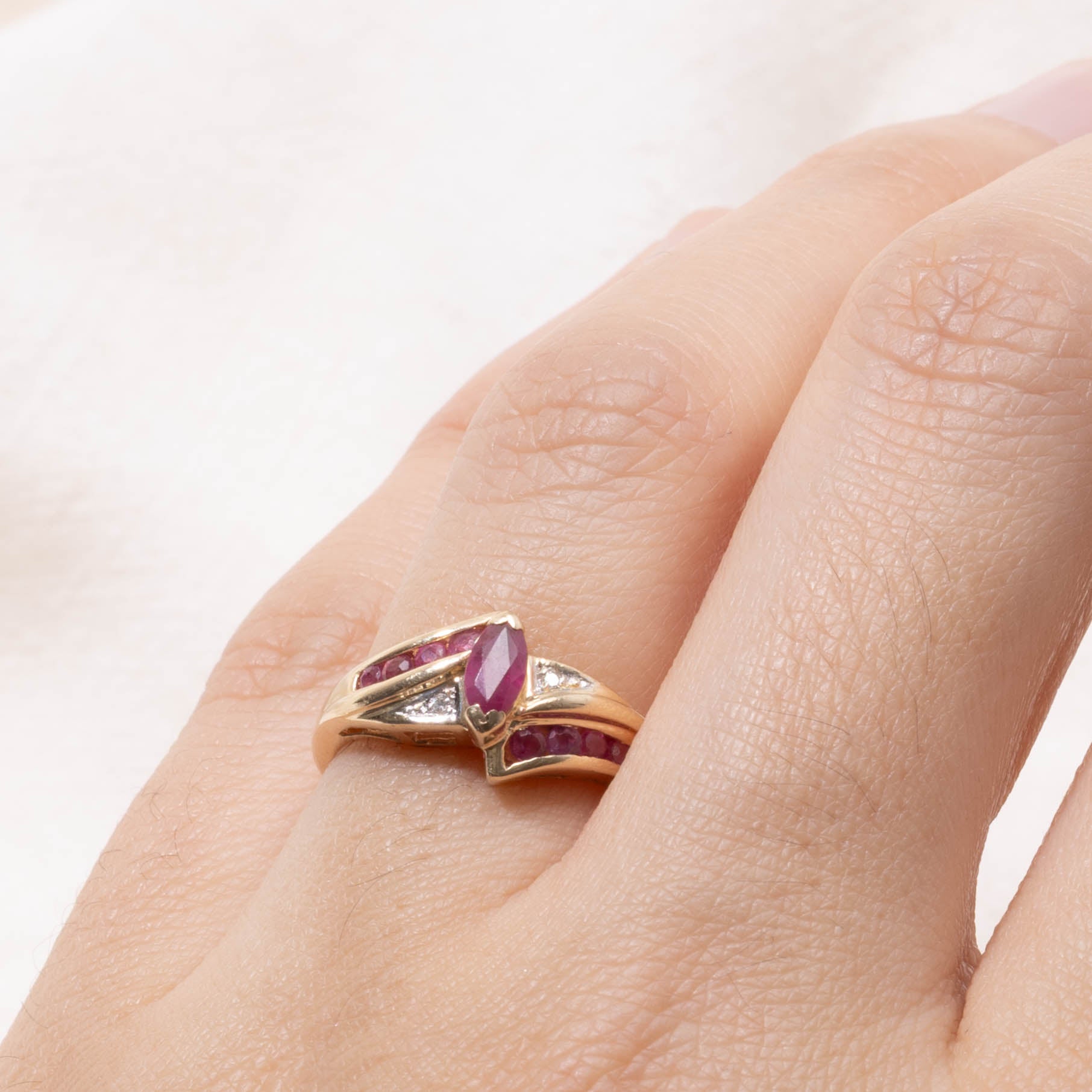 14k Marquise Cut Ruby & Diamond Bypass Ring | 0.38ctw, 0.004ctw | SZ 6
