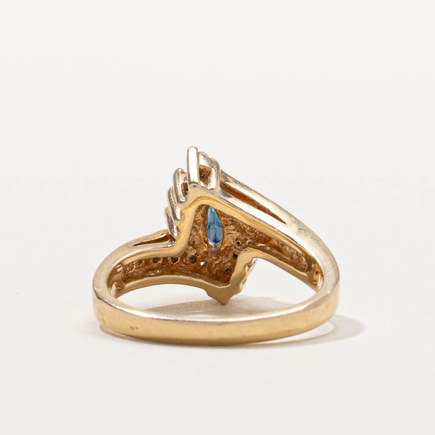 14k Marquise Cut Sapphire & Diamond Bypass Ring | 0.30ct, 0.10ctw | SZ 5