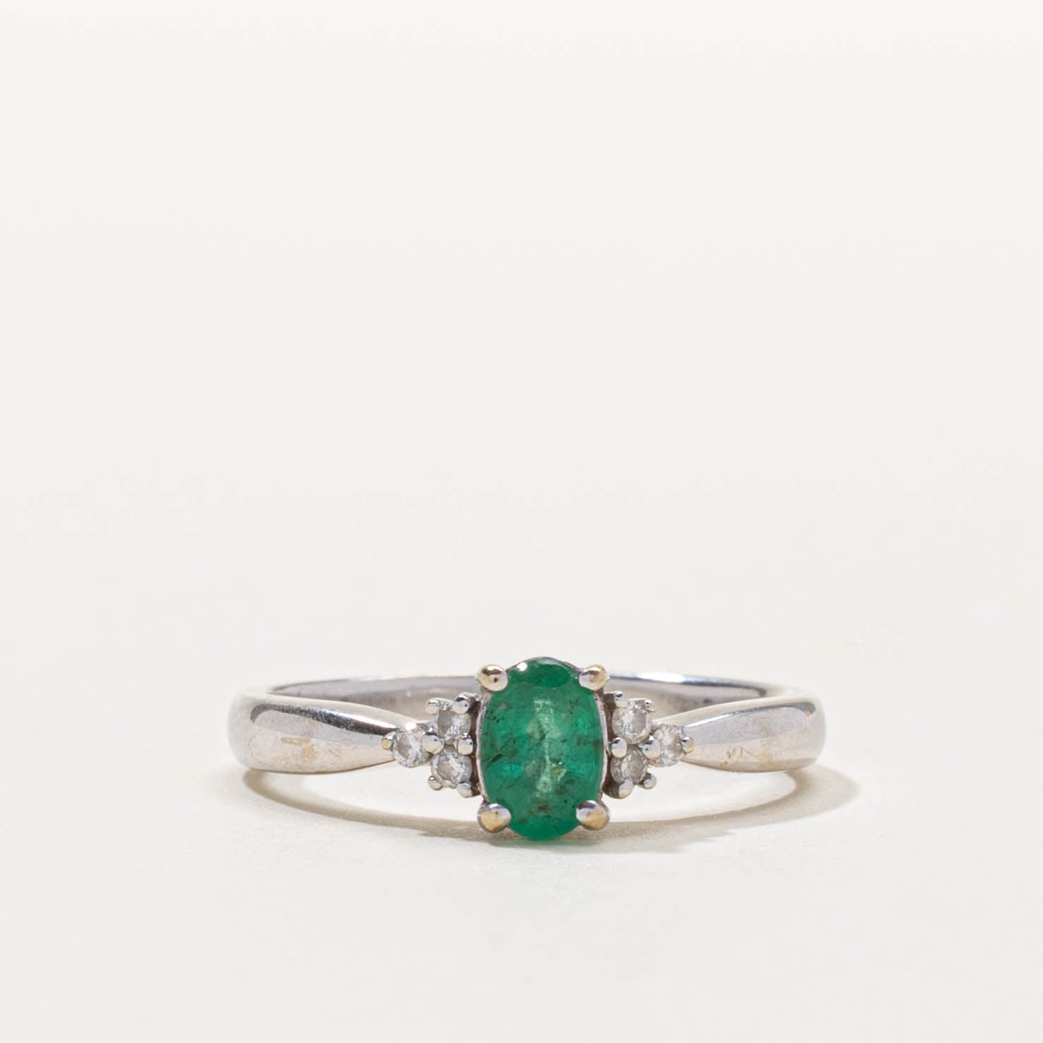 18k Oval Cut Emerald & Diamond Accented Ring | 0.40ct, 0.06ctw | SZ 7