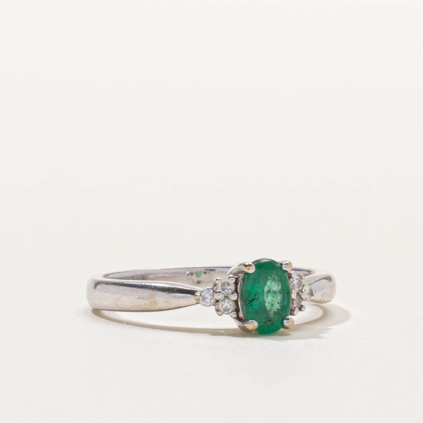 18k Oval Cut Emerald & Diamond Accented Ring | 0.40ct, 0.06ctw | SZ 7