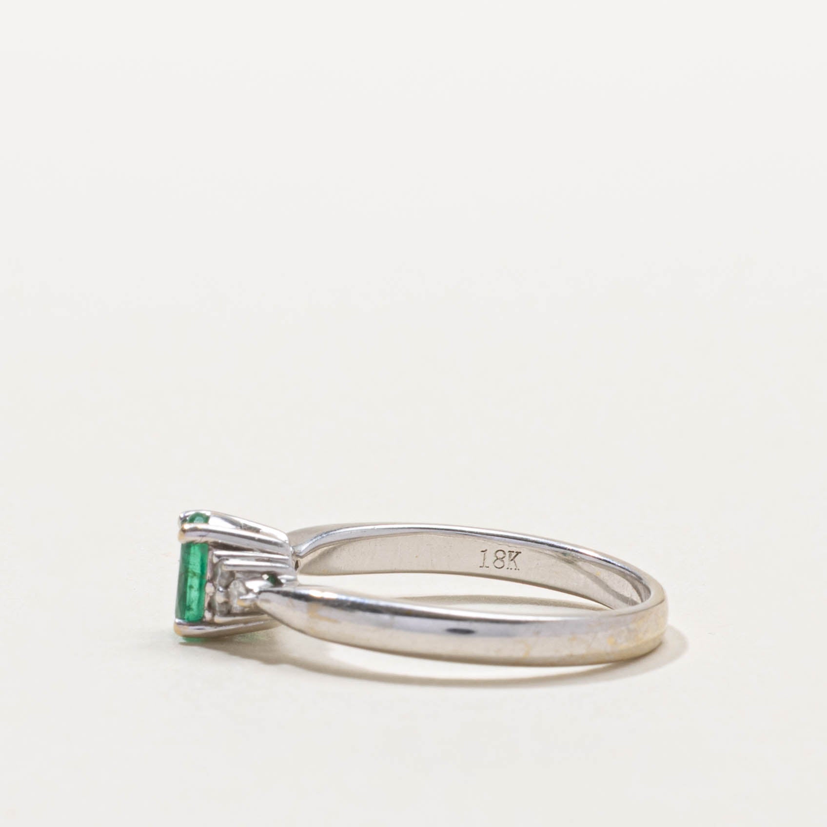 18k Oval Cut Emerald & Diamond Accented Ring | 0.40ct, 0.06ctw | SZ 7