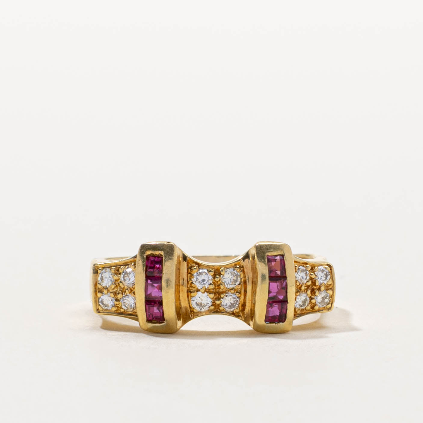 Channel Set Ruby Columns & Diamond Ring | 0.18ctw, 0.18ctw | SZ 7.5