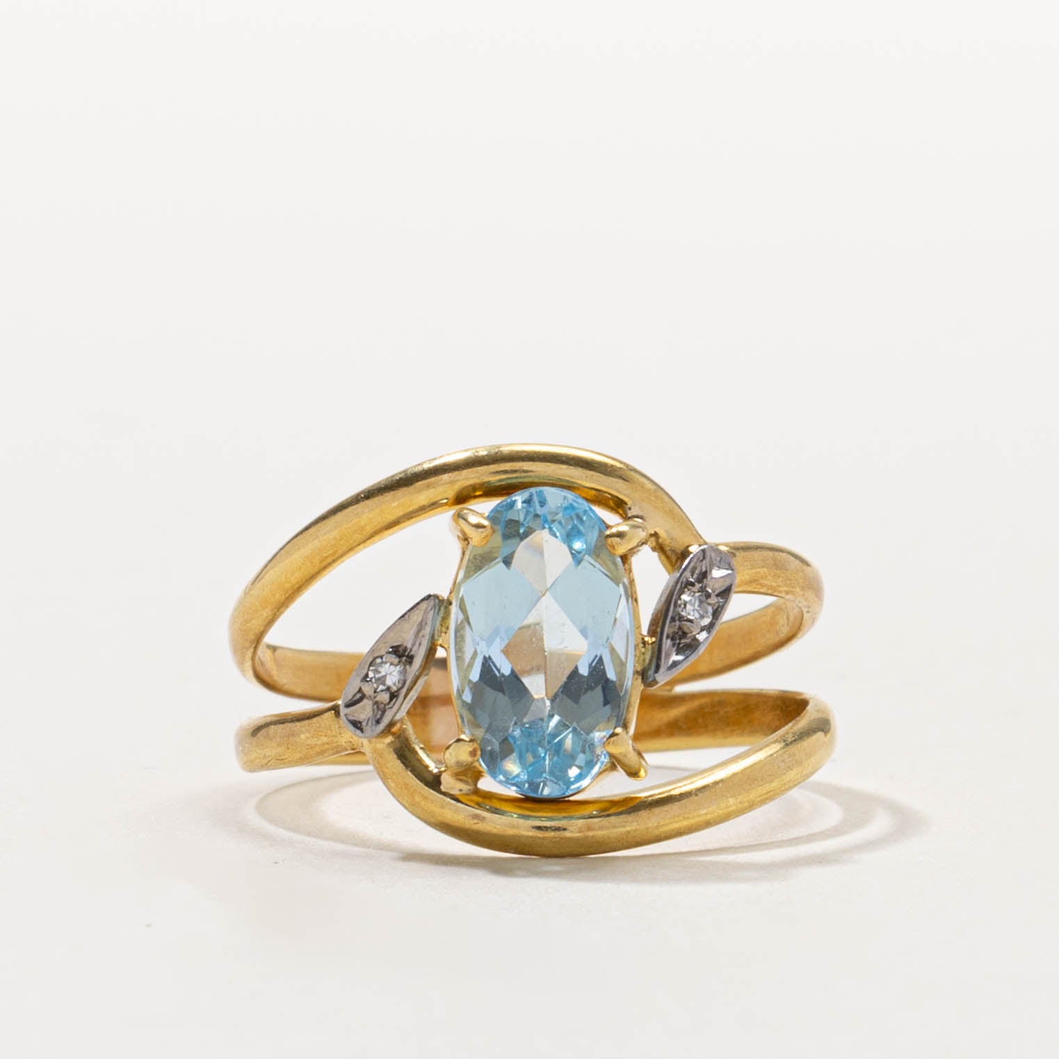 18k Aquamarine & Diamond Accented Bypass Ring | 1.40ct, 0.01ctw | SZ 9.5