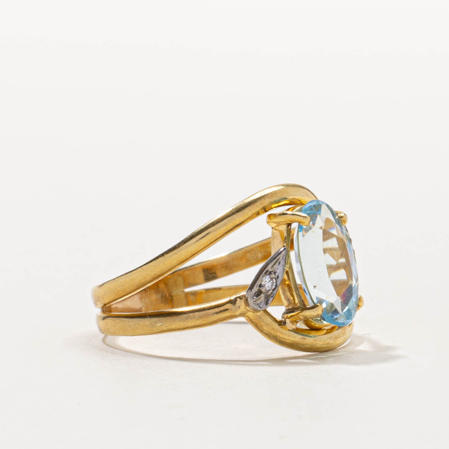 18k Aquamarine & Diamond Accented Bypass Ring | 1.40ct, 0.01ctw | SZ 9.5