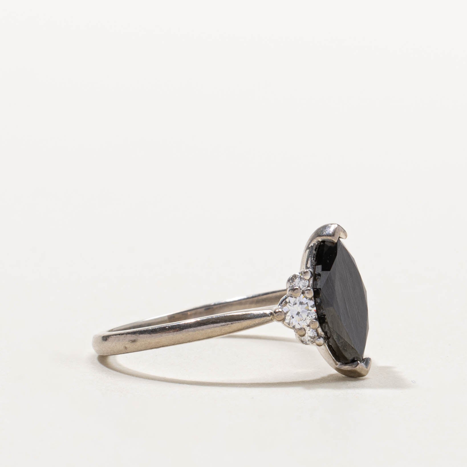 18k Marquise Cut Hematite & Diamond Accented Ring | 2.20ct, 0.20ctw | SZ 9.5