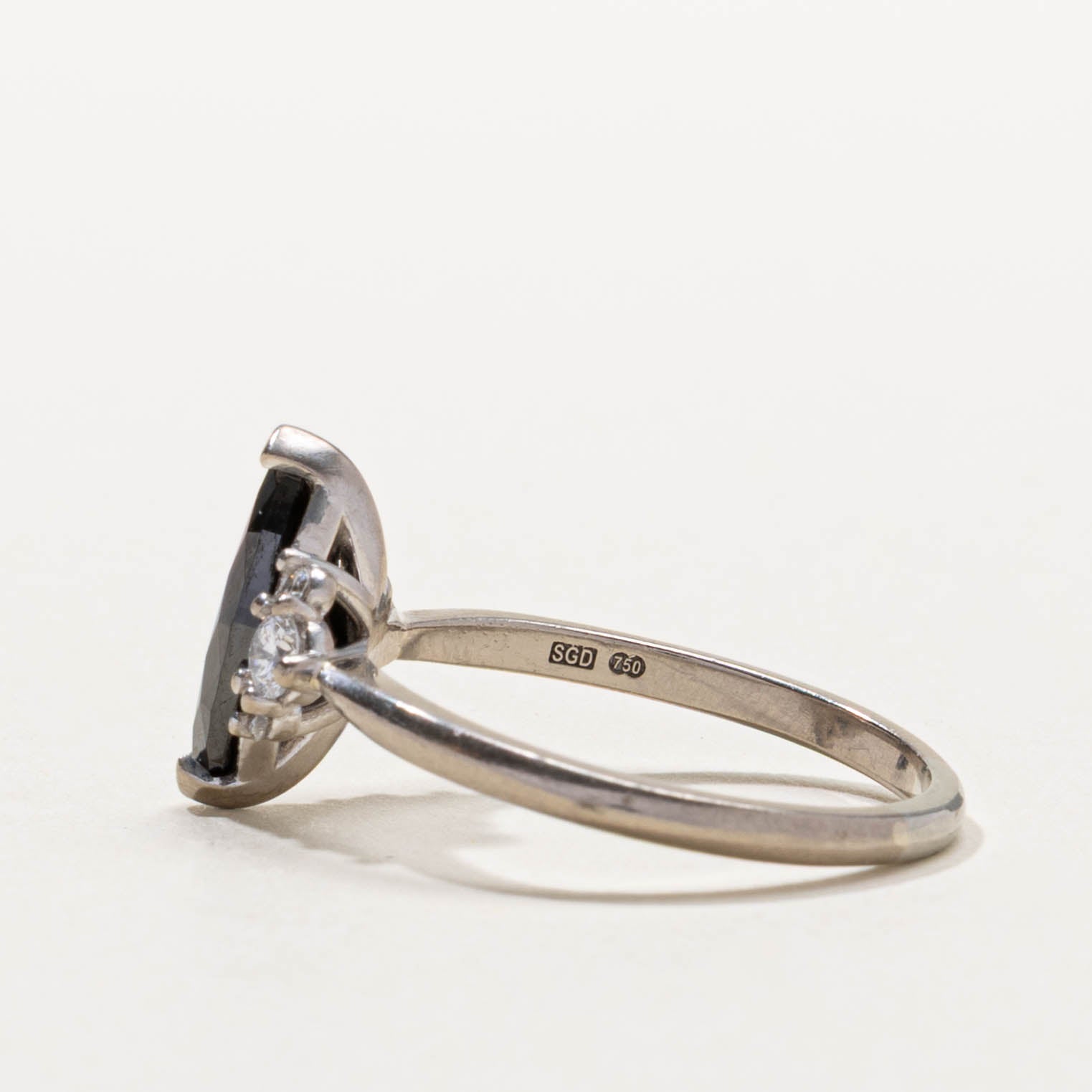 18k Marquise Cut Hematite & Diamond Accented Ring | 2.20ct, 0.20ctw | SZ 9.5