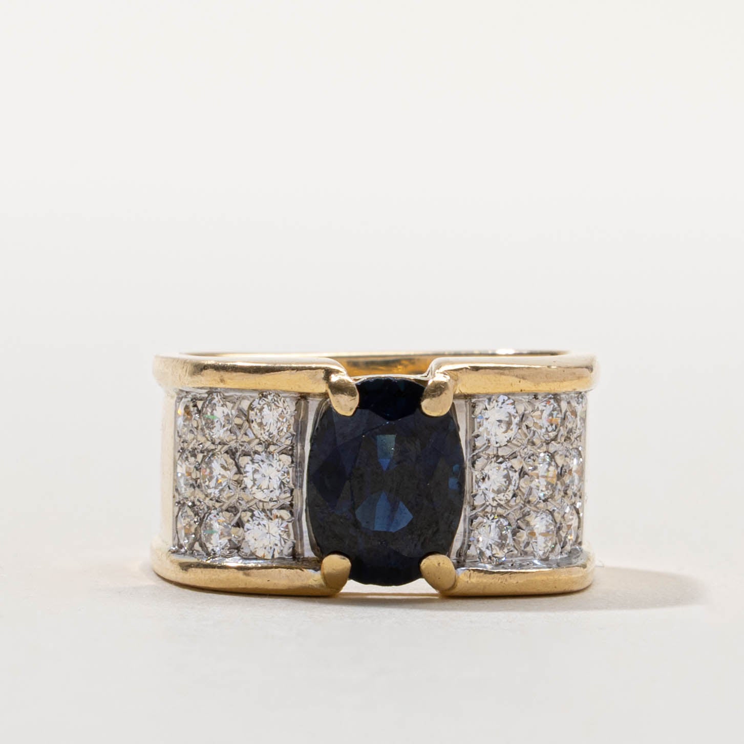 18k Sapphire & Diamond Accented Wide Ring | 2.80ct, 1.00ctw | SZ 7.75