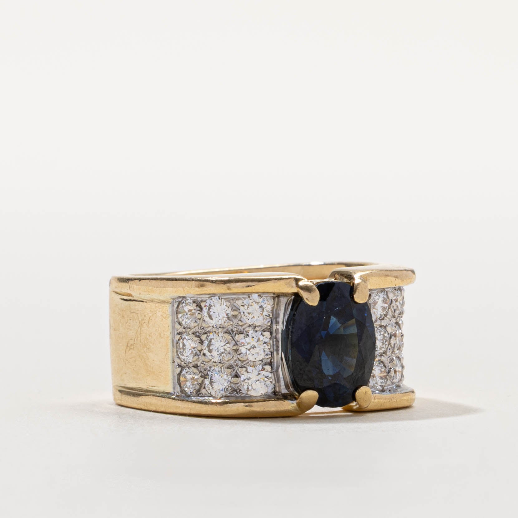 18k Sapphire & Diamond Accented Wide Ring | 2.80ct, 1.00ctw | SZ 7.75