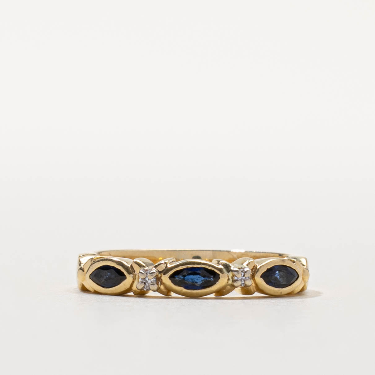 ‘Birks’ 18k Marquise Cut Sapphire & Diamond Band | 0.25ctw, 0.01ctw | SZ 5.5