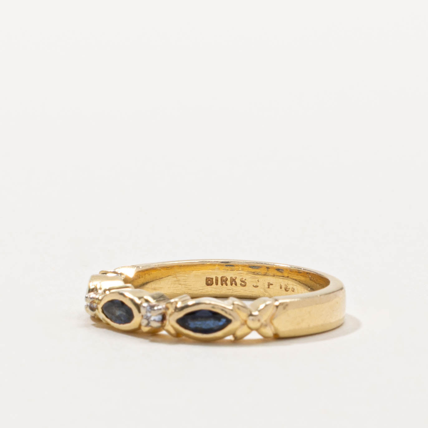 ‘Birks’ 18k Marquise Cut Sapphire & Diamond Band | 0.25ctw, 0.01ctw | SZ 5.5