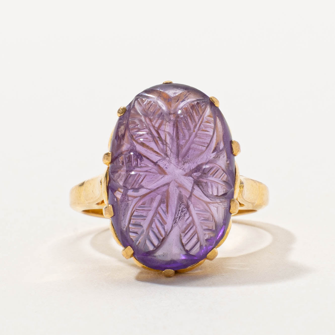 Carved Amethyst Floral Cocktail Ring | 8.00ct | SZ 5.75