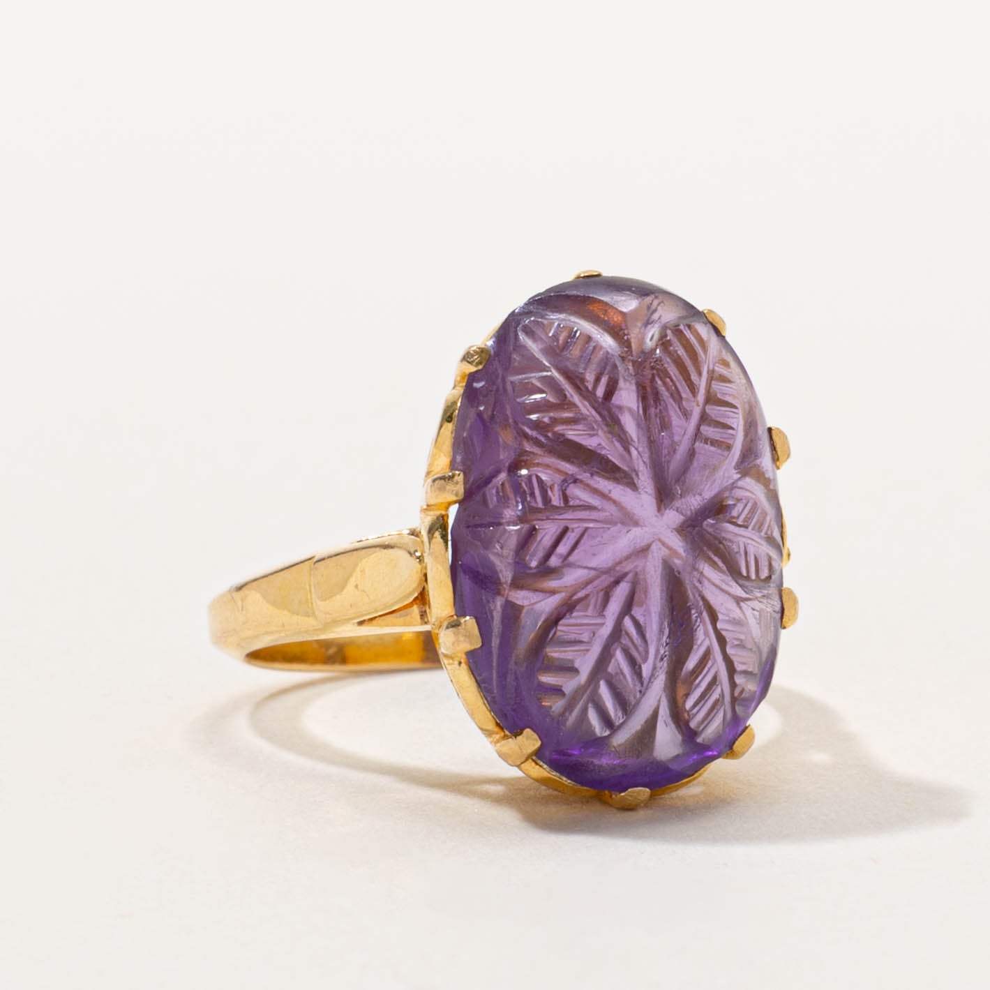 Carved Amethyst Floral Cocktail Ring | 8.00ct | SZ 5.75