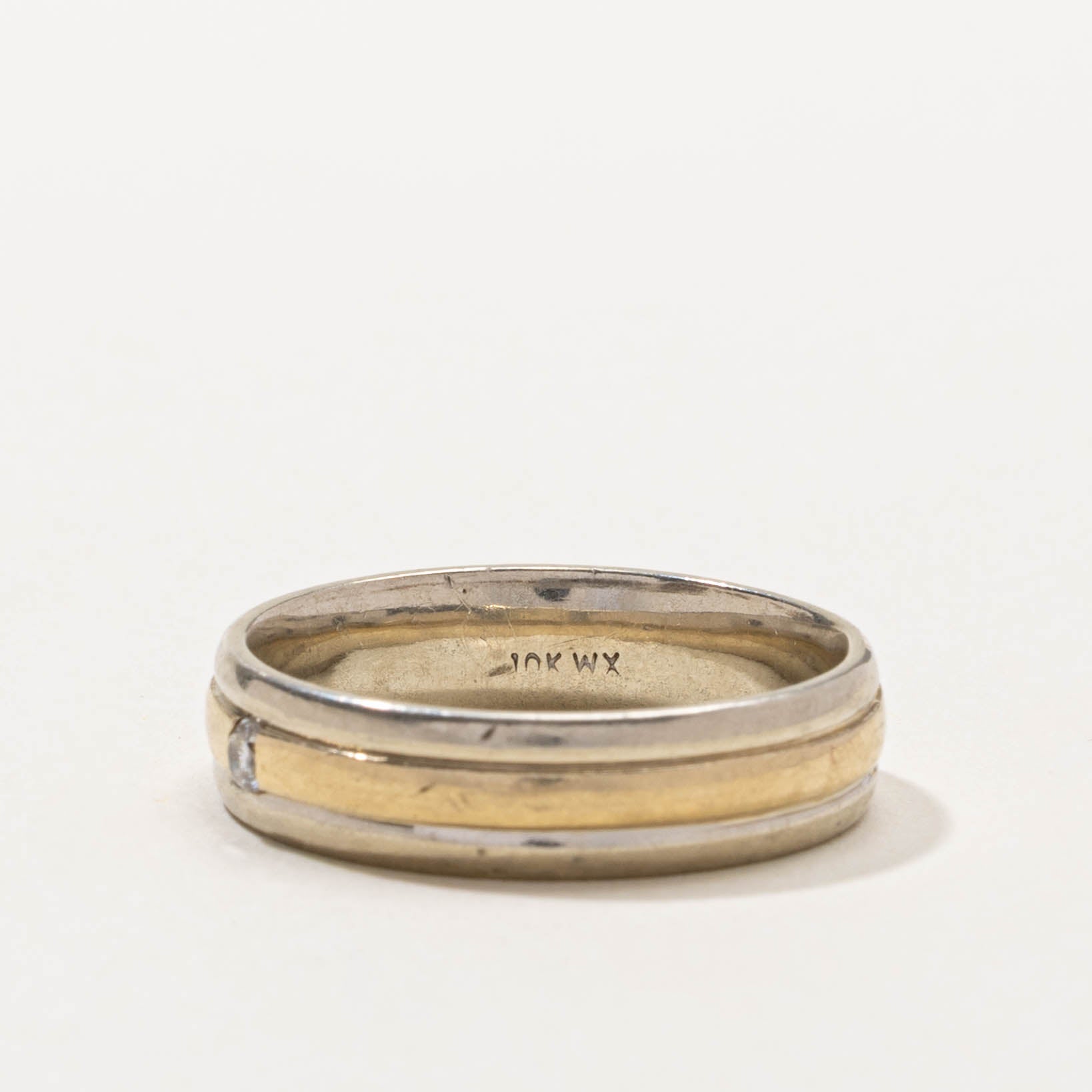 10k Two-Tone Diamond Grooved Ring | 5.90mm | SZ 11