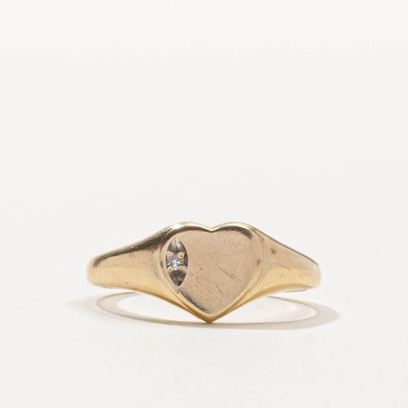 10k Diamond Heart Signet Ring | SZ 4.5