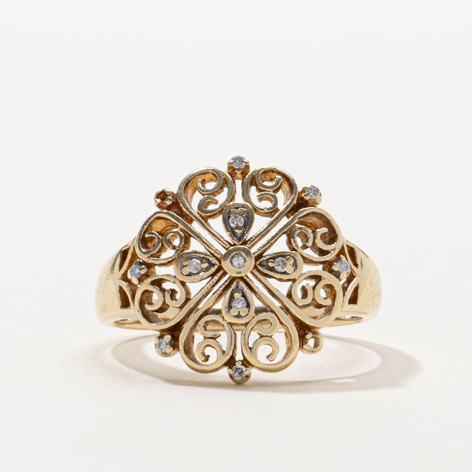10k Diamond Scrollwork Cocktail Ring | SZ 8.25