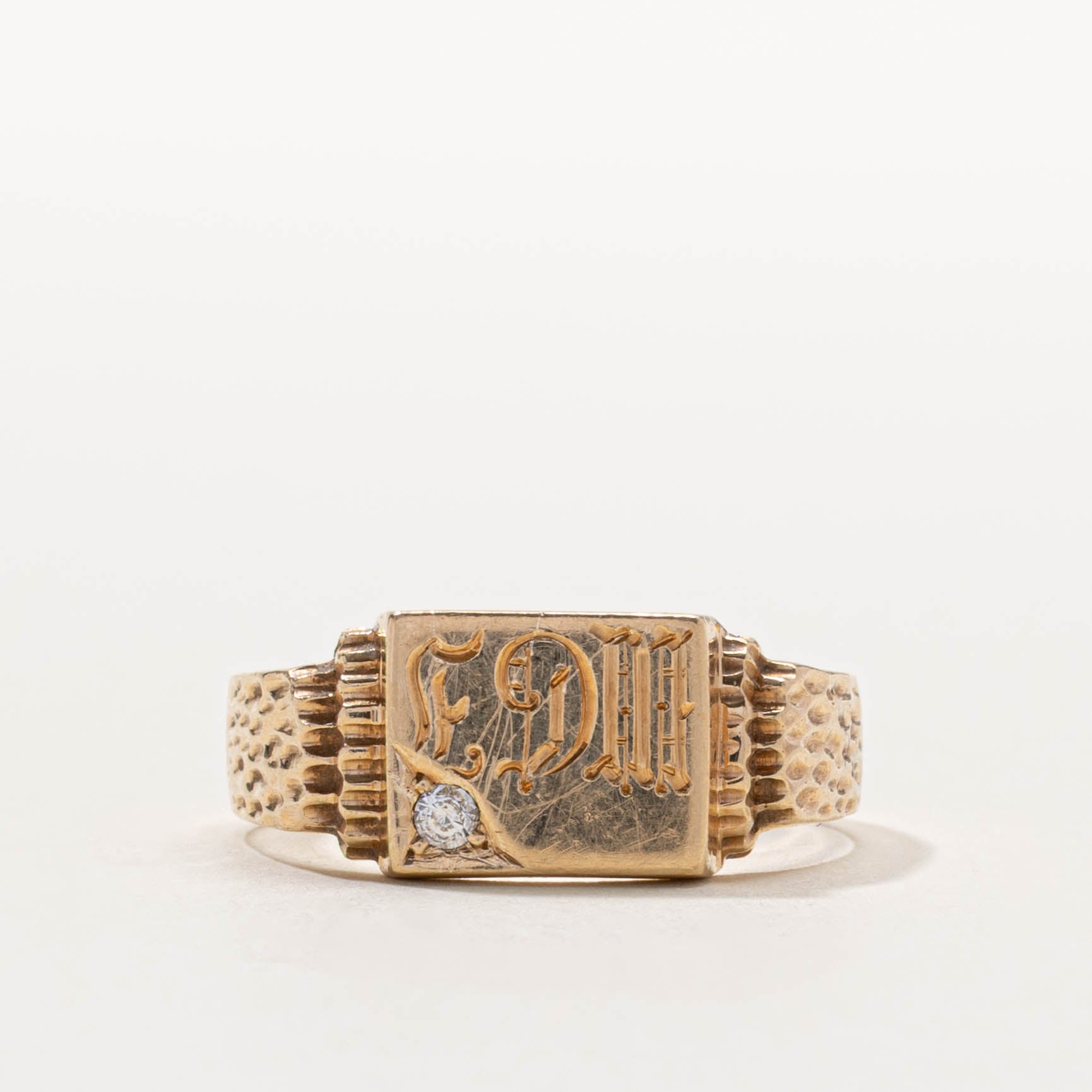 10k Diamond “EDM” Initialized Signet Ring | SZ 13