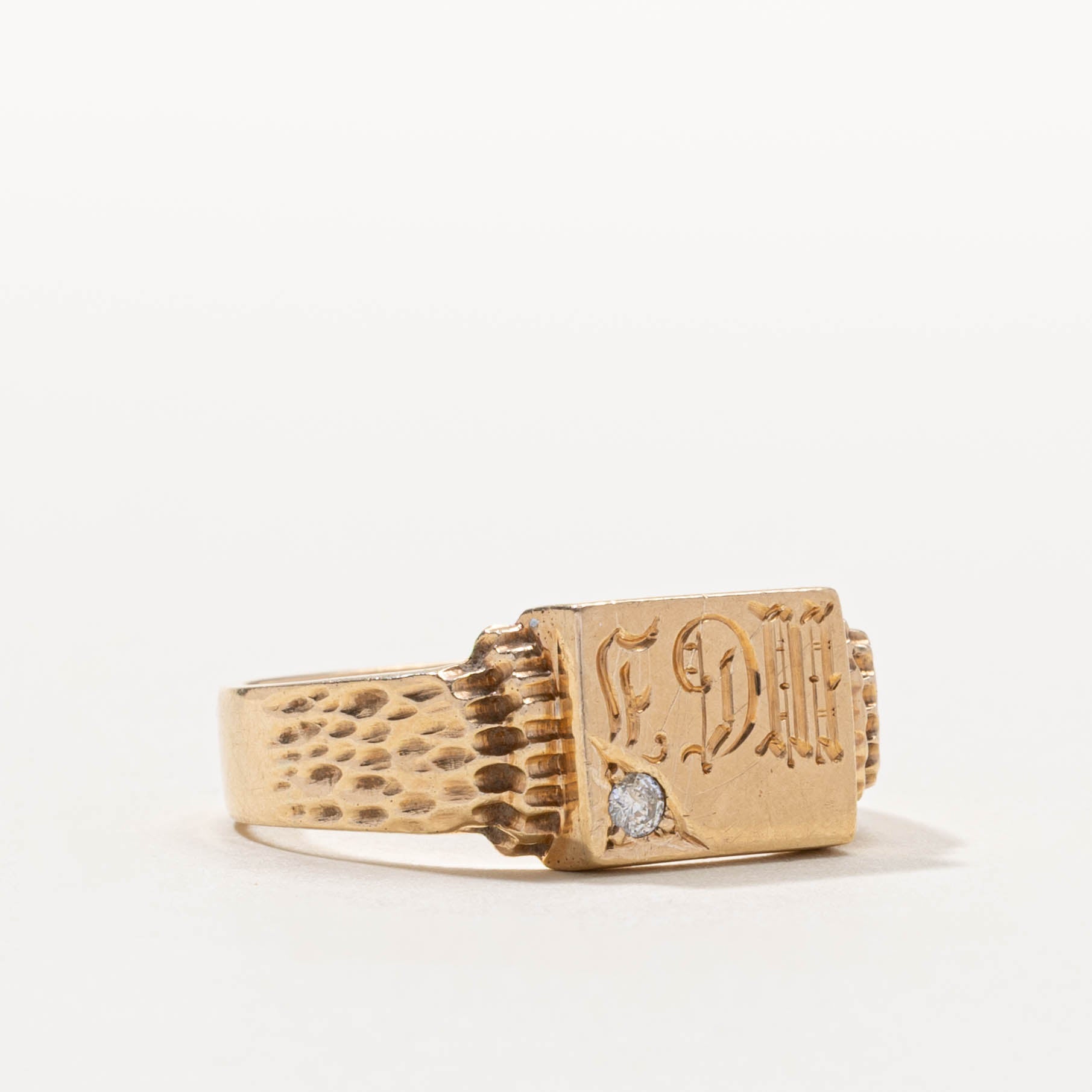 10k Diamond “EDM” Initialized Signet Ring | SZ 13