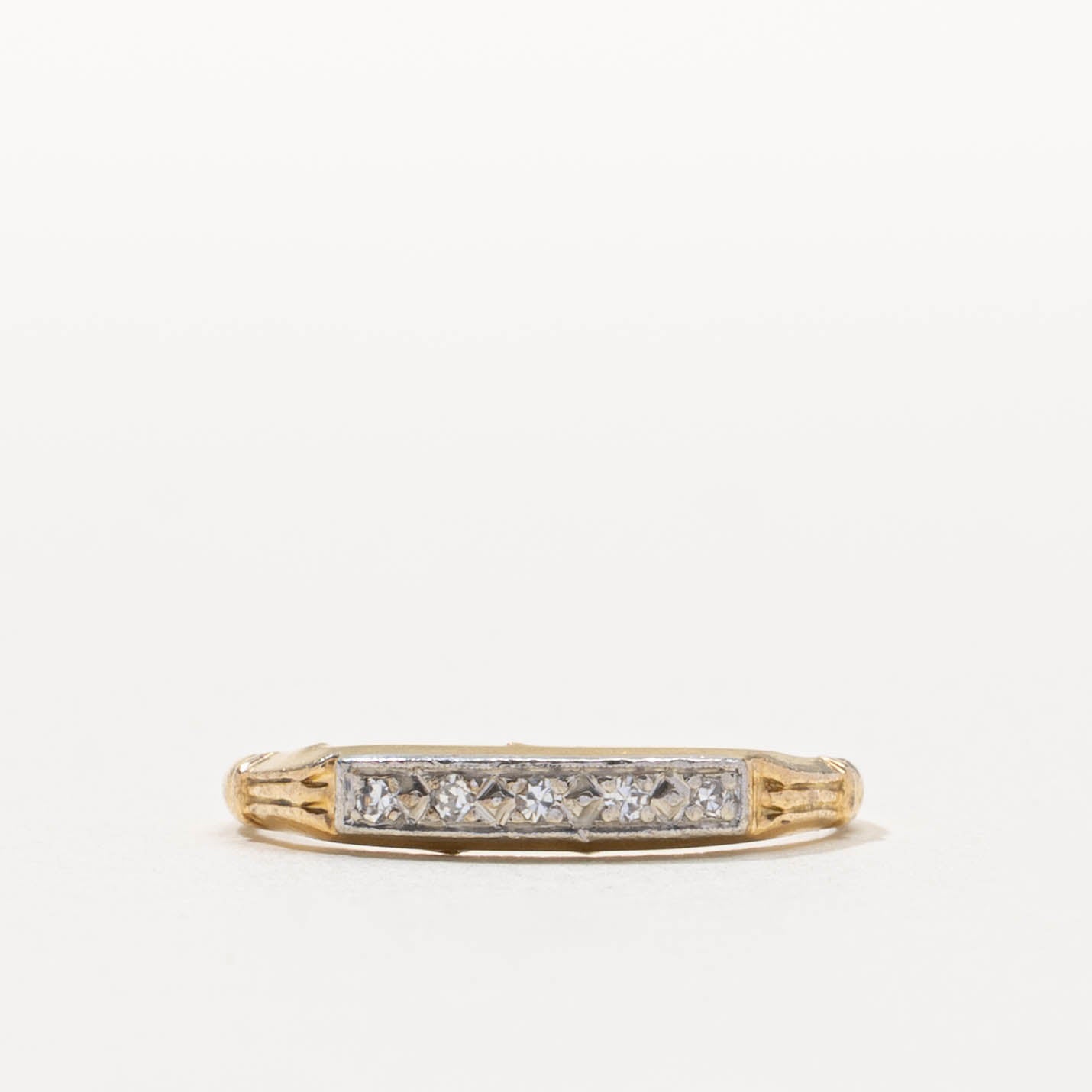 14k Two Tone Diamond Grooved Ring | SZ 5