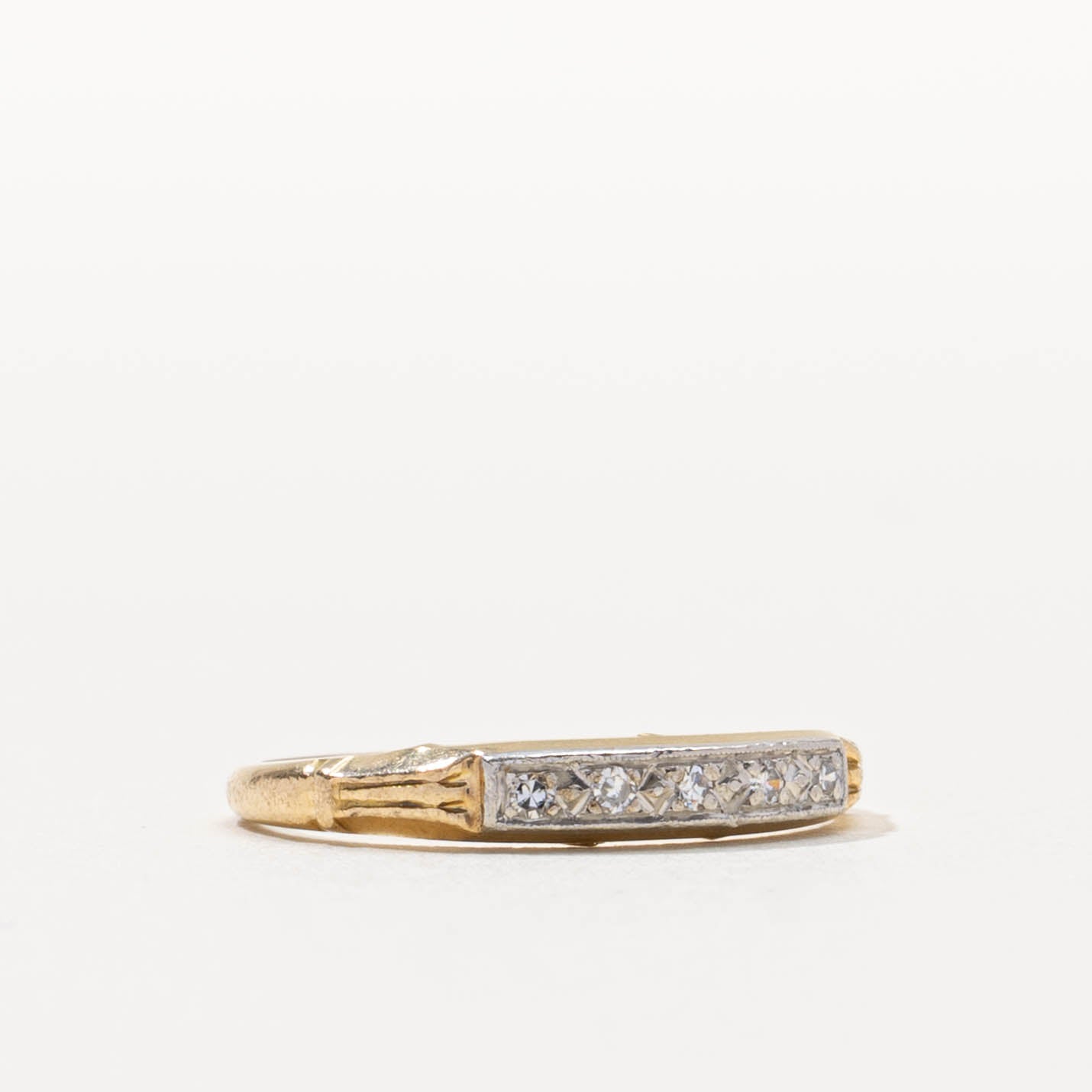 14k Two Tone Diamond Grooved Ring | SZ 5
