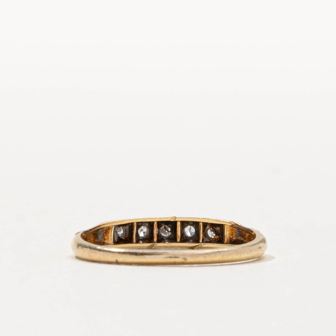 14k Two Tone Diamond Grooved Ring | SZ 5