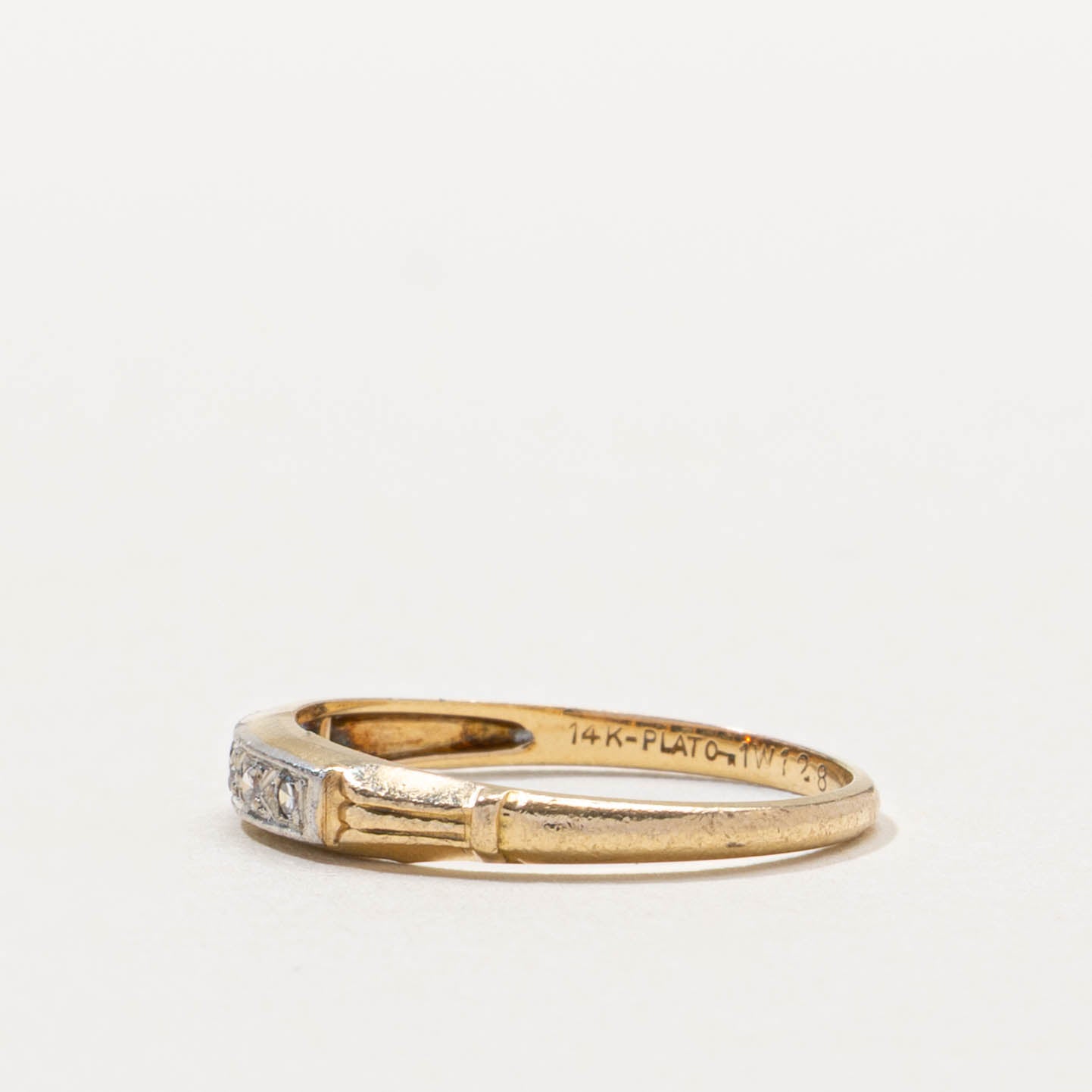 14k Two Tone Diamond Grooved Ring | SZ 5