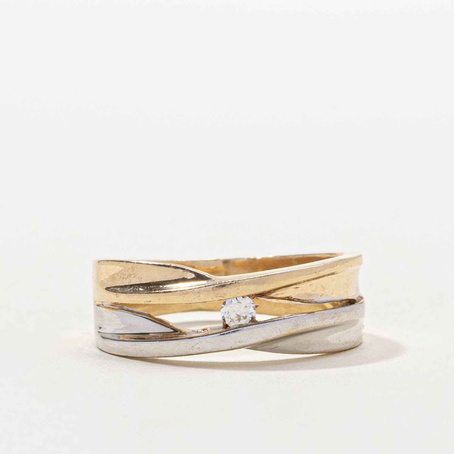 14k Two-Tone Diamond Crossover Ring | SZ 8.75