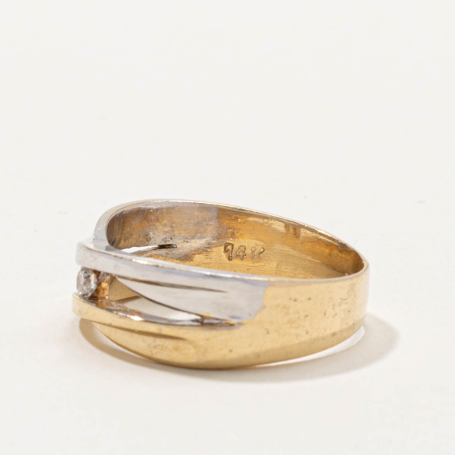14k Two-Tone Diamond Crossover Ring | SZ 8.75
