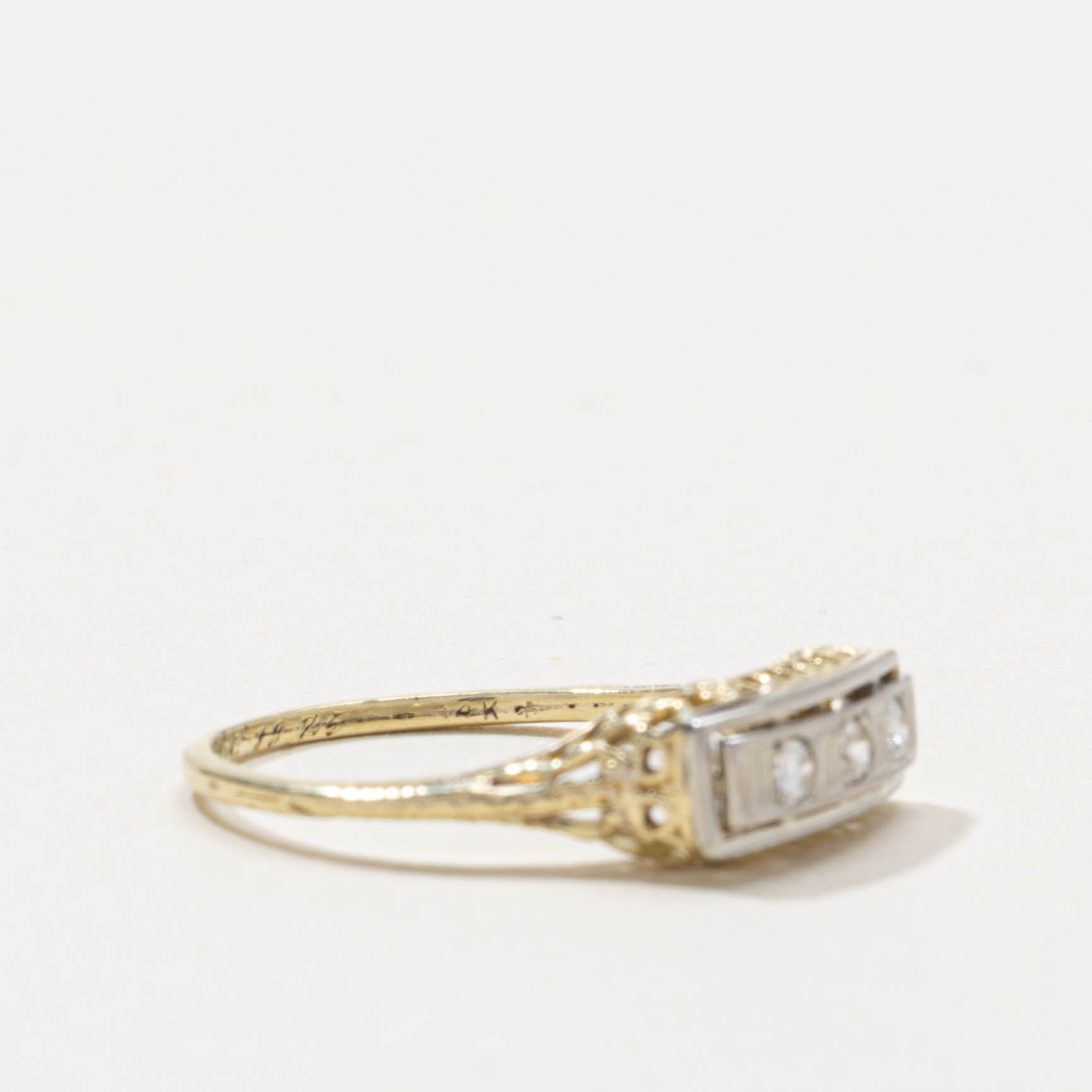 14k Two Tone Diamond Milgrained Ring | SZ 7
