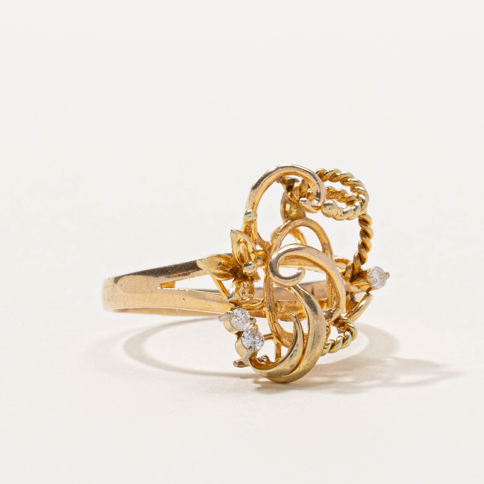 14k Scattered Diamond Openwork Rope Ring | SZ 8.5