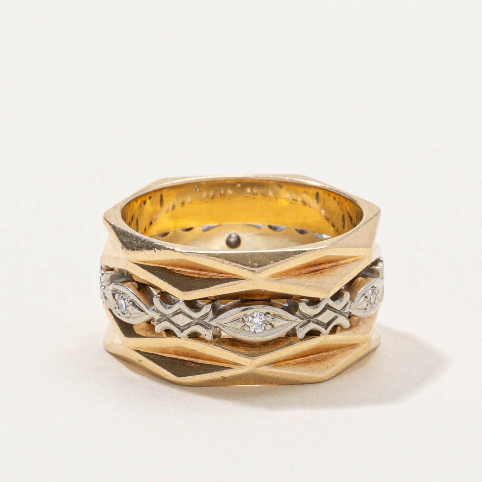 14k Diamond Geometric Cigar Band | 9.95mm | SZ 6.5