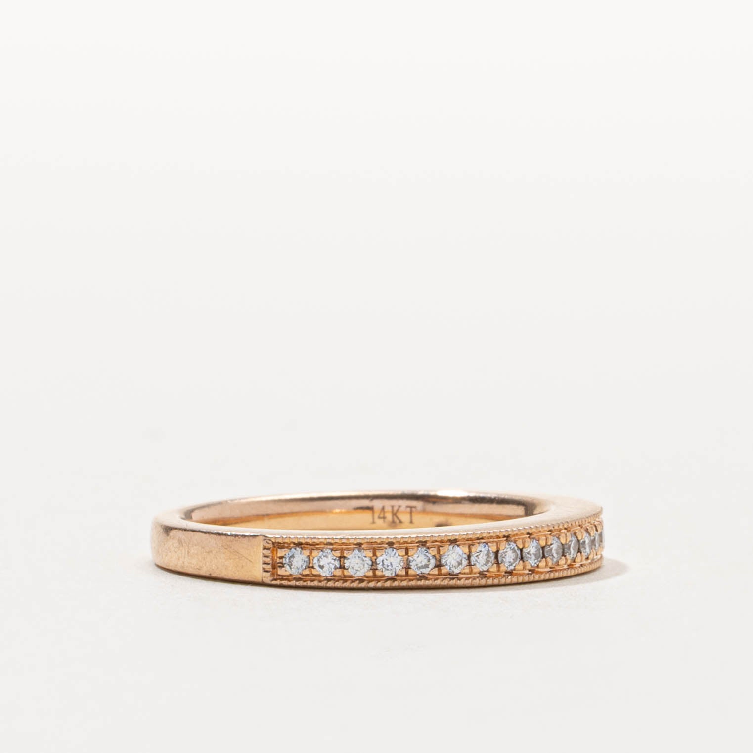 14k Semi Eternity Diamond Milgrain Band | 2.5mm | SZ 6.5