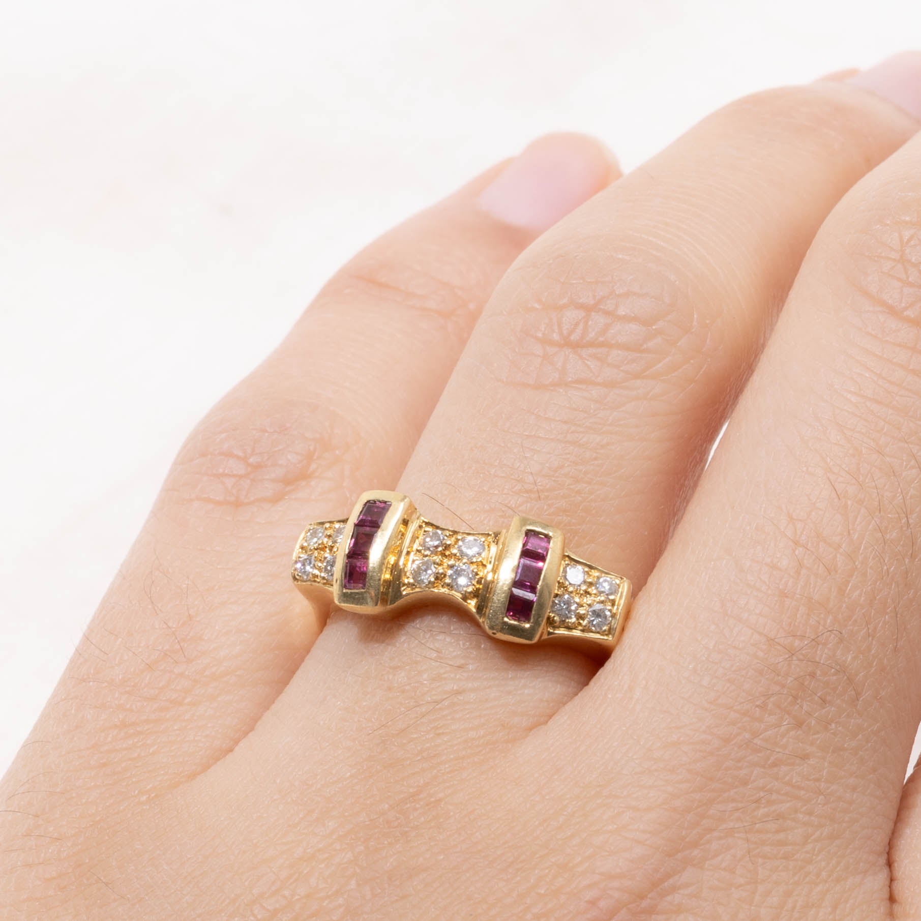 Channel Set Ruby Columns & Diamond Ring | 0.18ctw, 0.18ctw | SZ 7.5