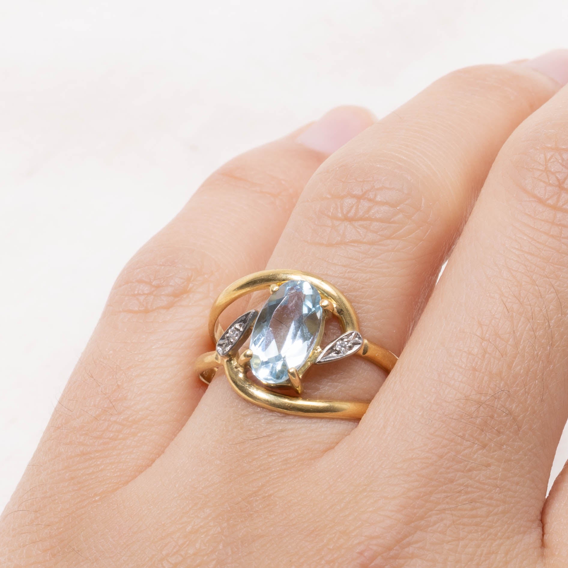 18k Aquamarine & Diamond Accented Bypass Ring | 1.40ct, 0.01ctw | SZ 9.5