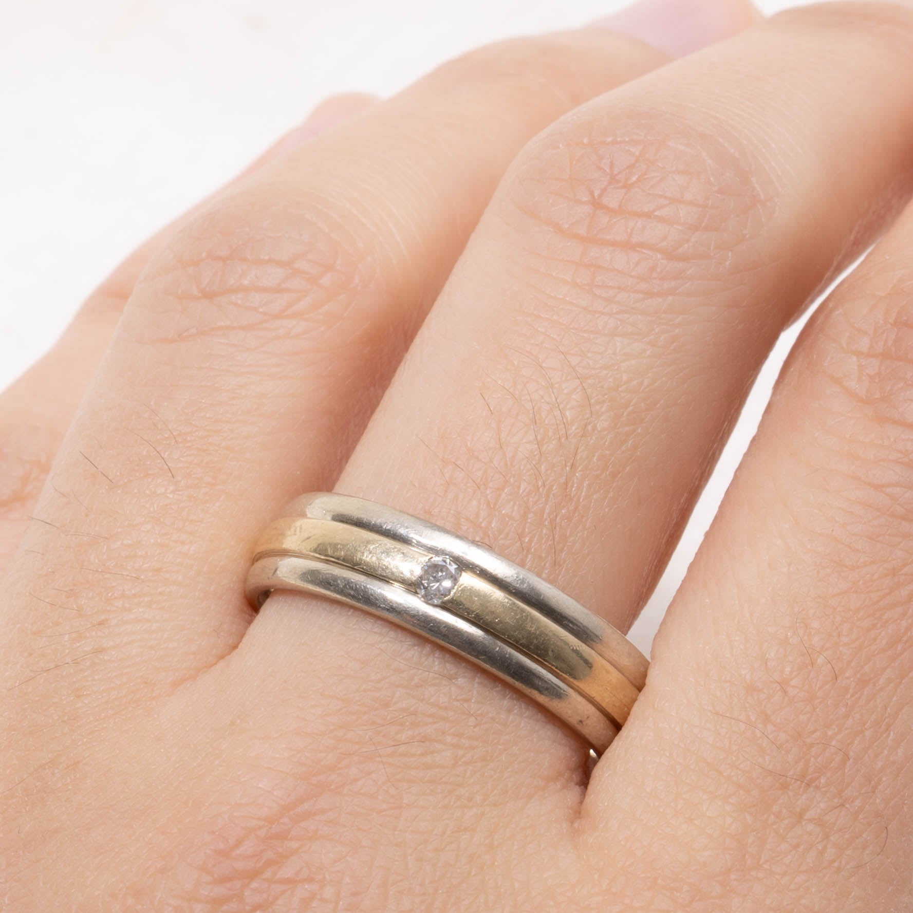 10k Two-Tone Diamond Grooved Ring | 5.90mm | SZ 11