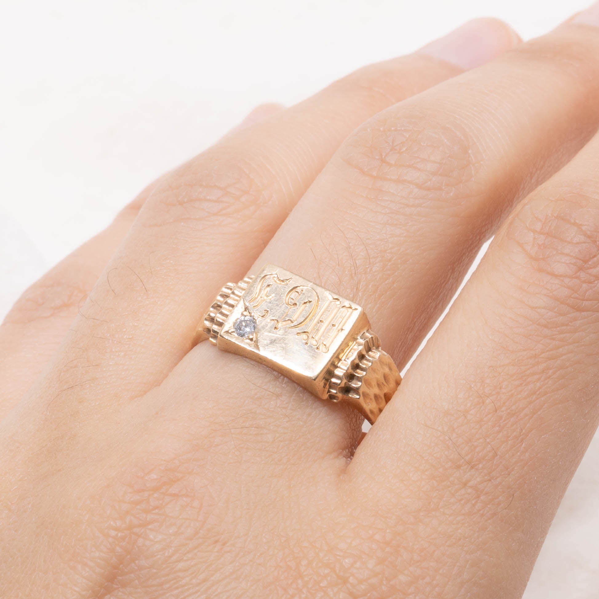 10k Diamond “EDM” Initialized Signet Ring | SZ 13