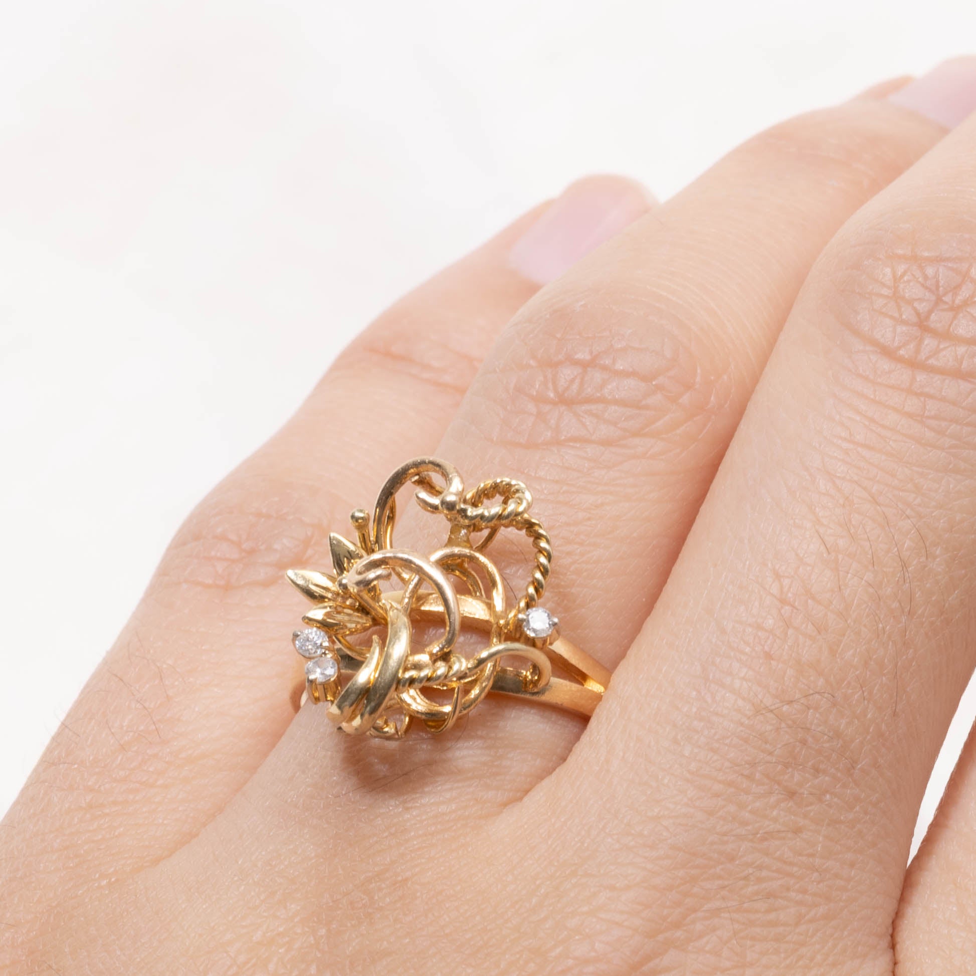 14k Scattered Diamond Openwork Rope Ring | SZ 8.5