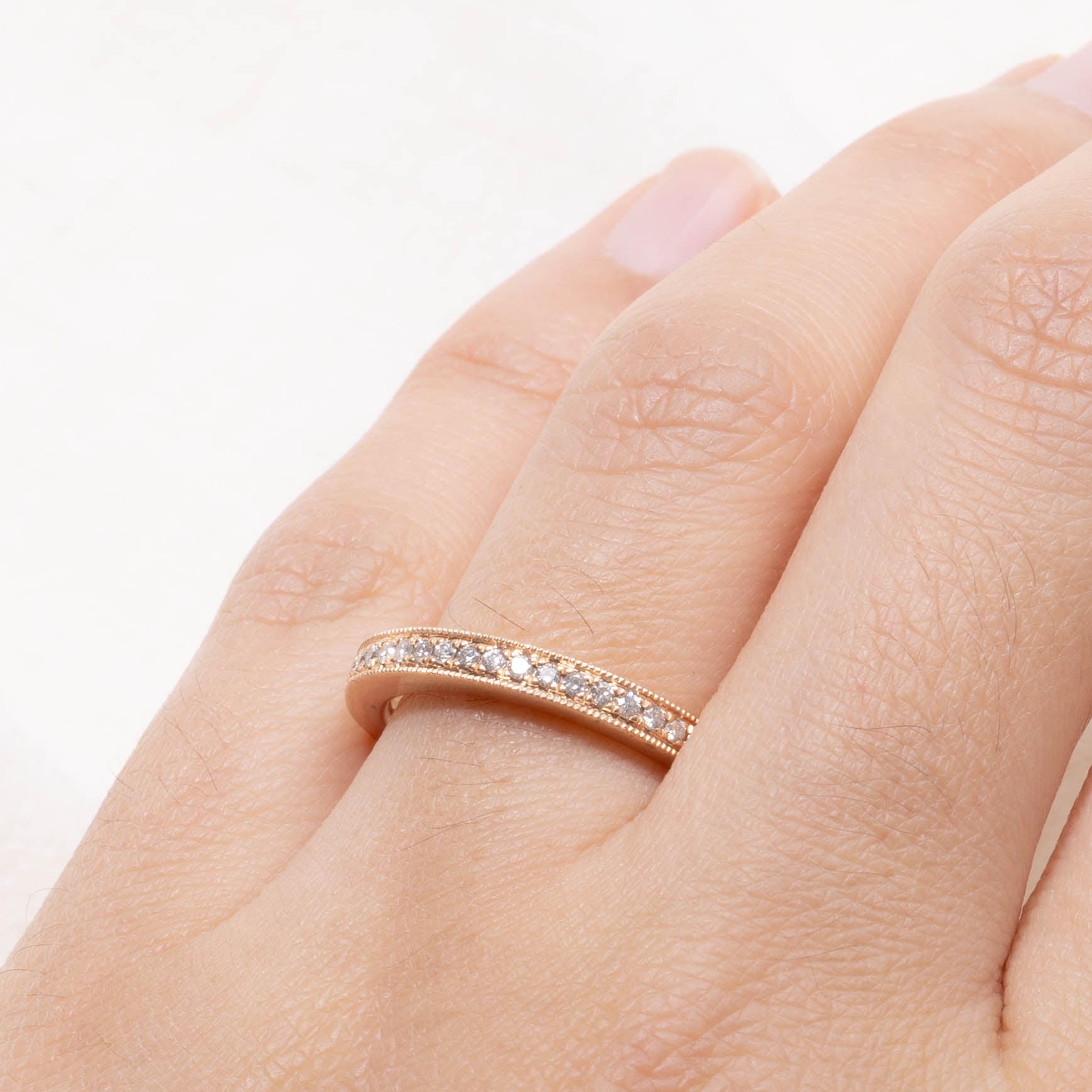 14k Semi Eternity Diamond Milgrain Band | 2.5mm | SZ 6.5