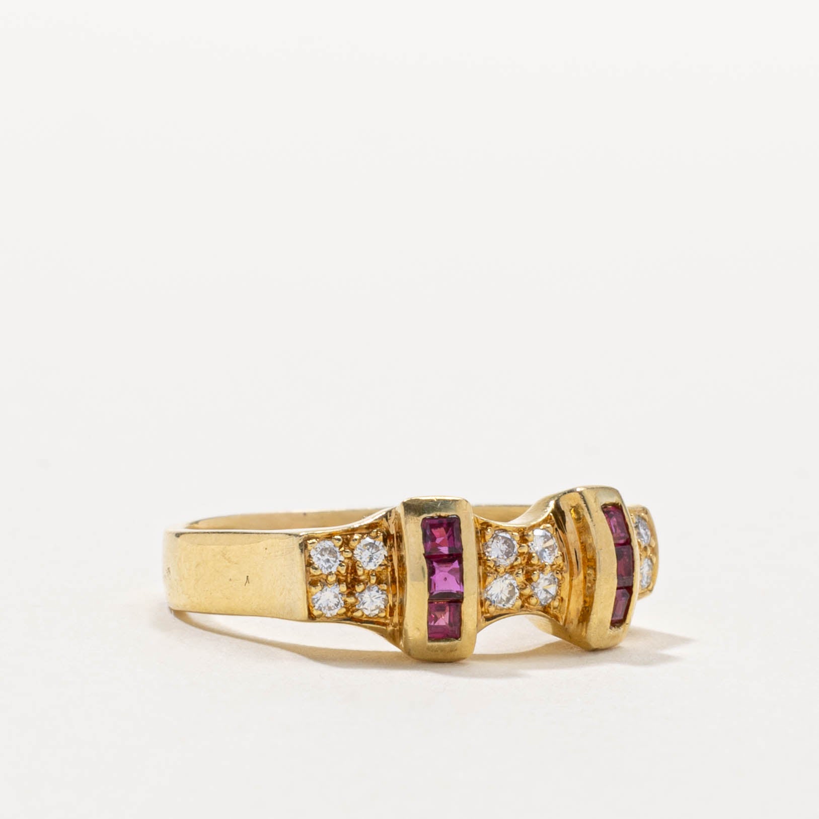 Channel Set Ruby Columns & Diamond Ring | 0.18ctw, 0.18ctw | SZ 7.5