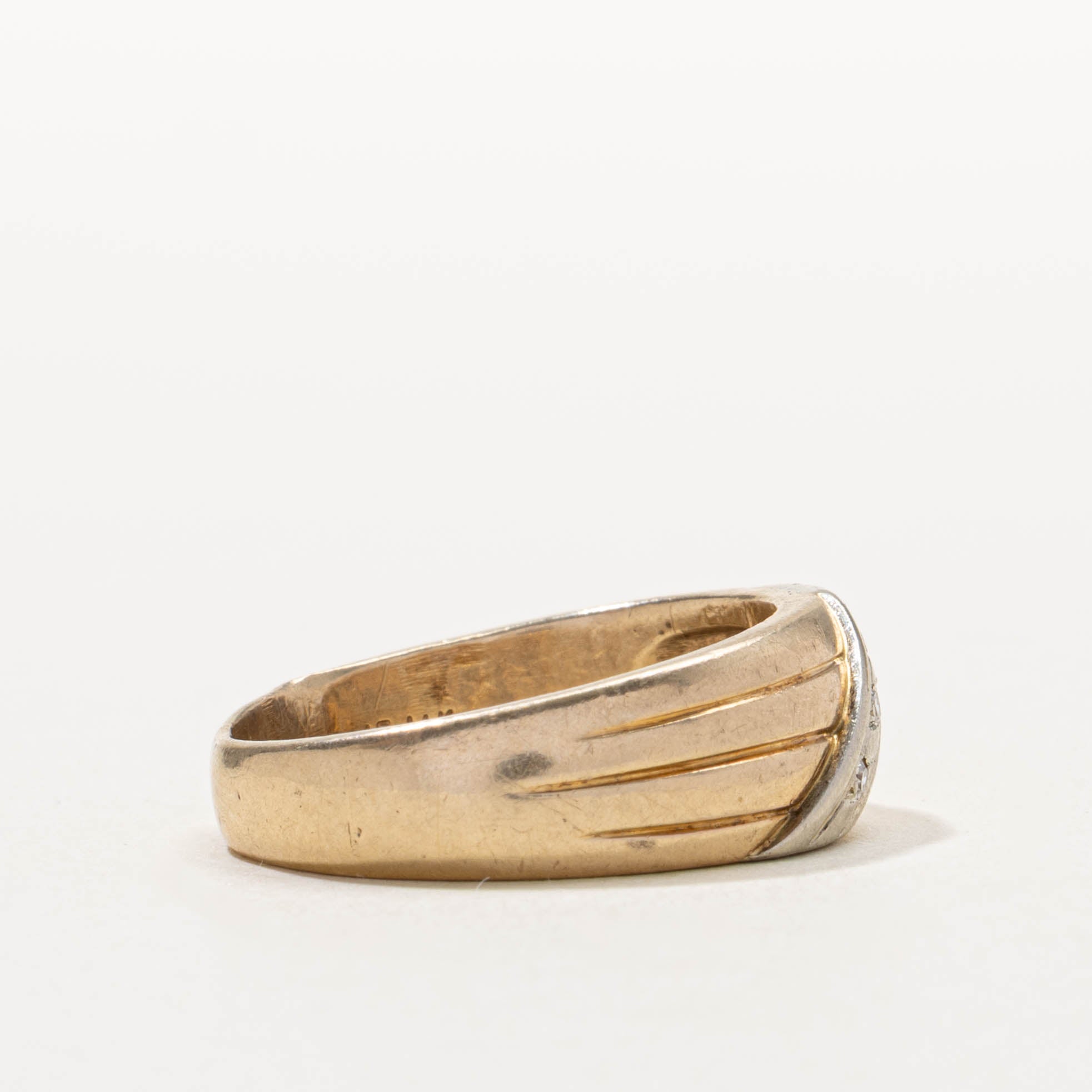 ‘Birks’ Two Tone Diagonal Diamond Grooved Ring | SZ 9.5