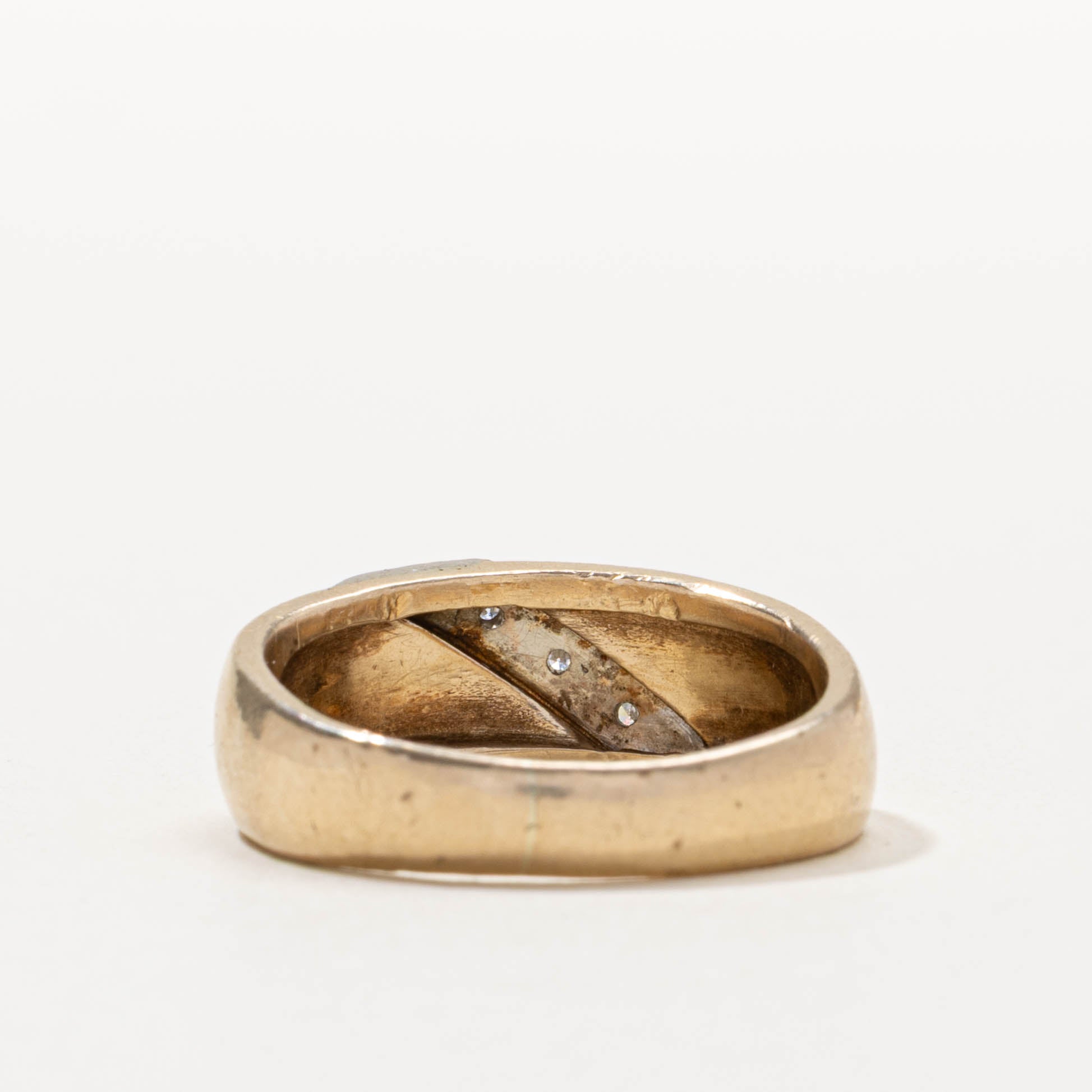 ‘Birks’ Two Tone Diagonal Diamond Grooved Ring | SZ 9.5