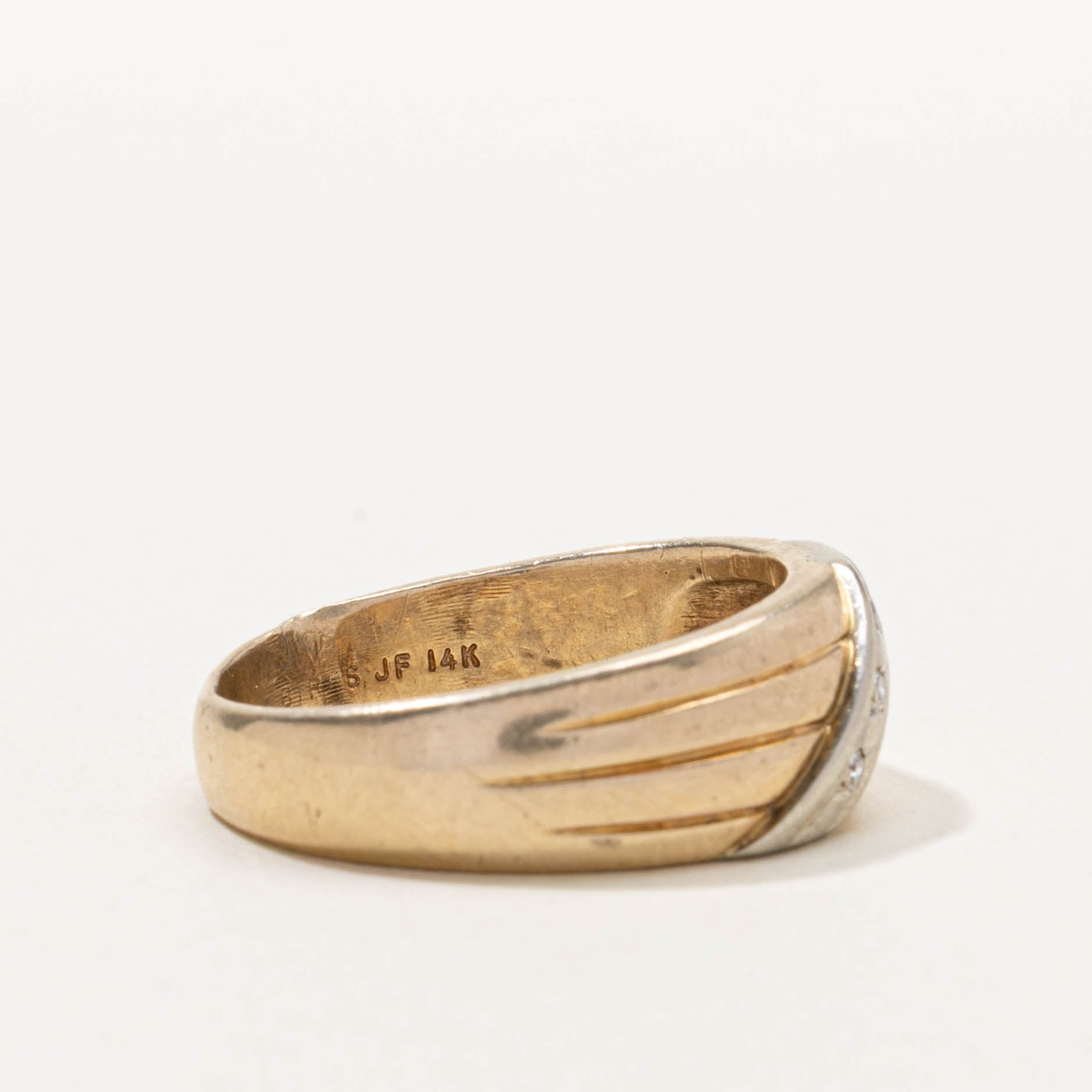 ‘Birks’ Two Tone Diagonal Diamond Grooved Ring | SZ 9.5