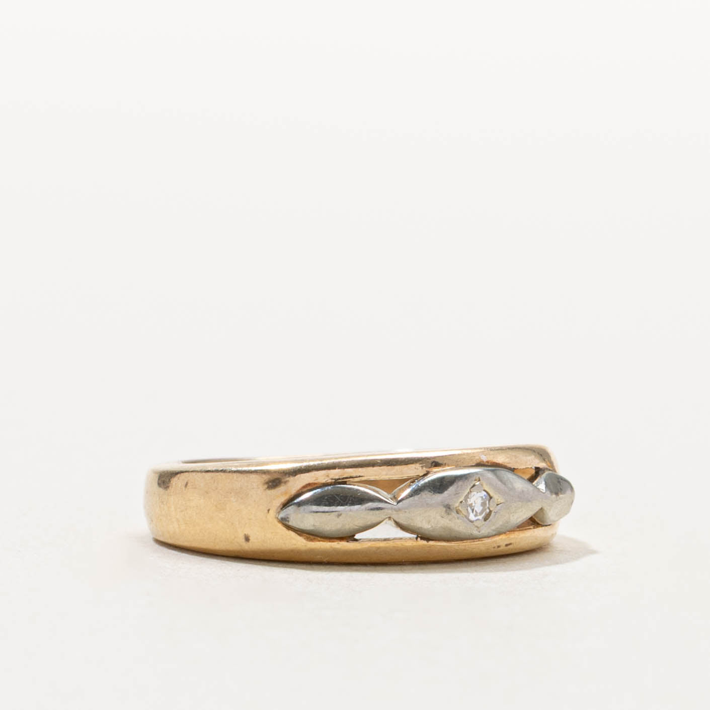 14k Two Tone Diamond Marquise Openwork Ring | SZ 3.25
