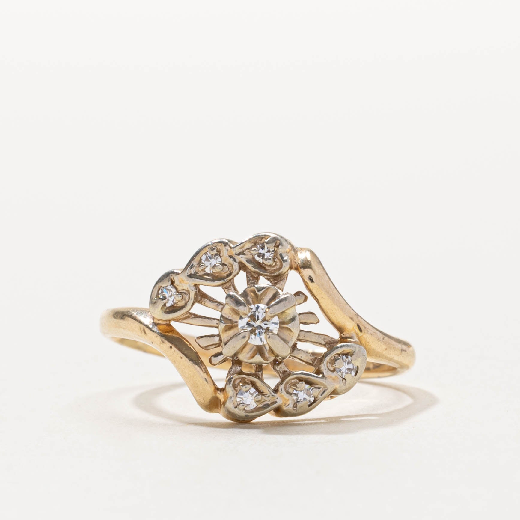 Vintage Canadian Scattered Diamond Heart Bypass Ring | SZ 7.5