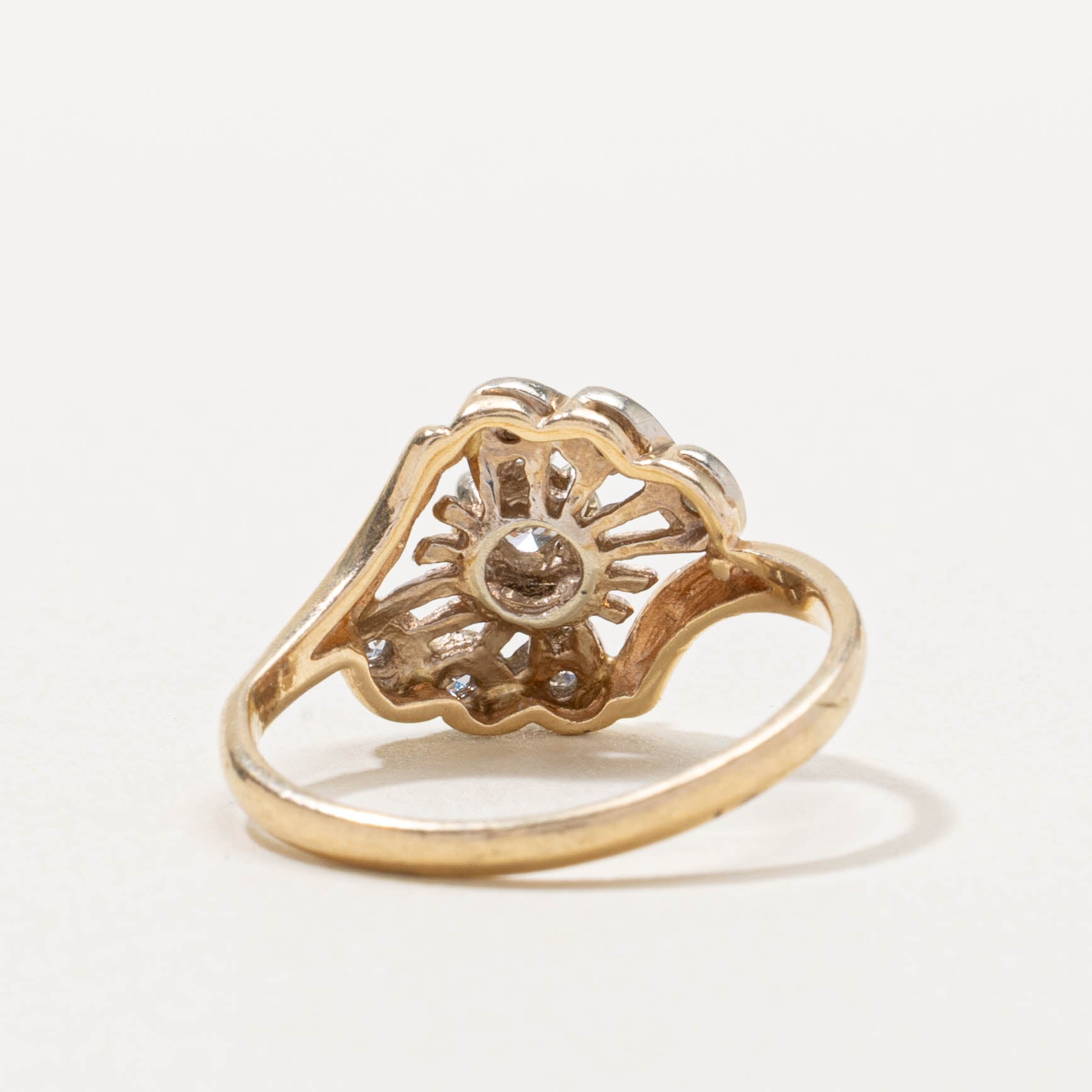 Vintage Canadian Scattered Diamond Heart Bypass Ring | SZ 7.5