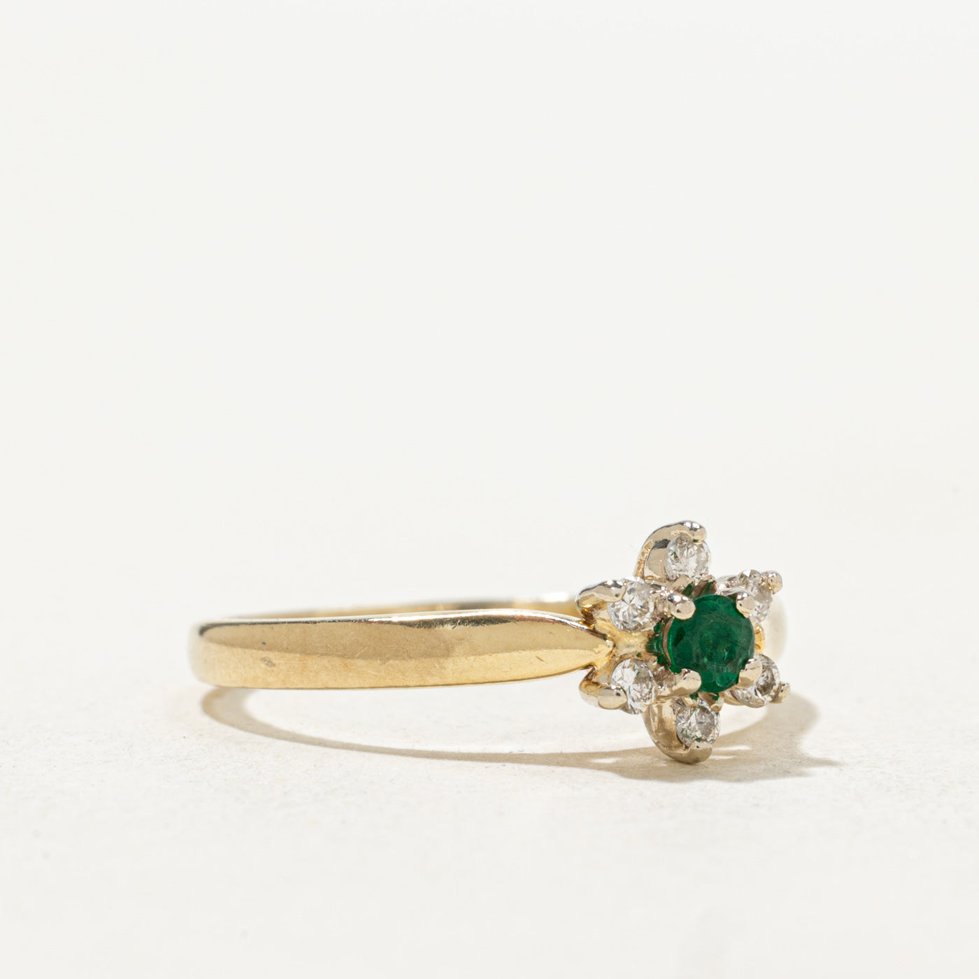 Emerald & Diamond Petal Ring | SZ 6.25