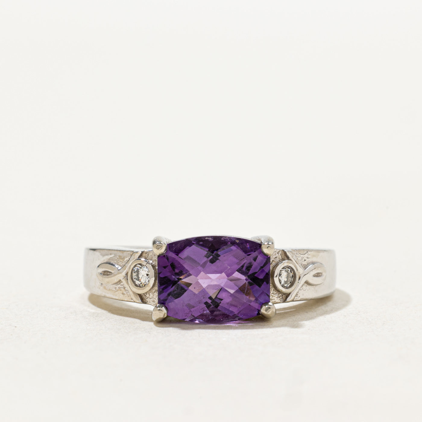 Checkerboard Amethyst & Diamond Ring | 1.70ct, 0.04ctw | SZ 6.75